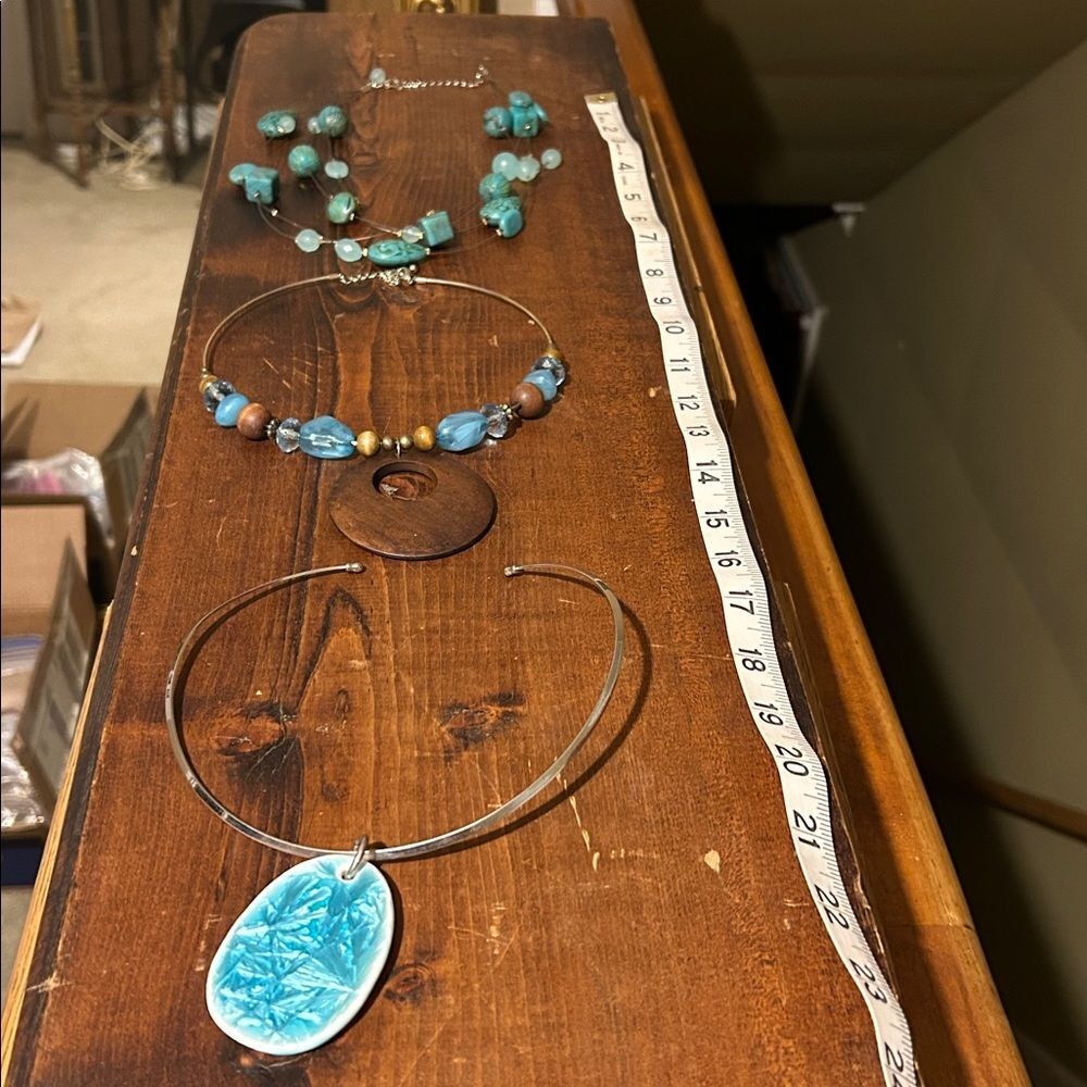 Boho Turquoise Beaded Choker Necklace Lot Trio Southwestern Jewelry - Picture 1 of 11